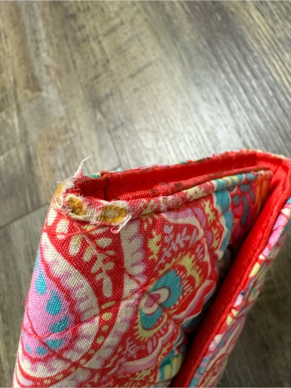 Vera Bradley‎ Quilted Paisley Foldover Clutch -Red Turquoise Wear On The Corners